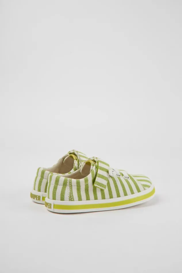 Kids Camper Sneakers Peu Rambla Green And White Striped Recycled Cotton Shoes For Kids Kids Camper Sneakers Peu Rambla Green And White Striped Recycled Cotton Shoes For Kids