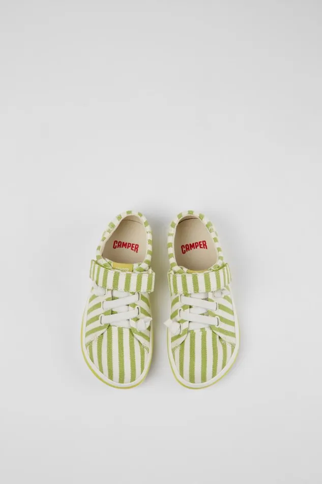 Kids Camper Sneakers Peu Rambla Green And White Striped Recycled Cotton Shoes For Kids Kids Camper Sneakers Peu Rambla Green And White Striped Recycled Cotton Shoes For Kids
