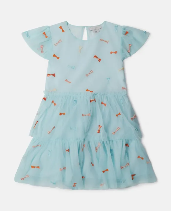 Kids Dresses and Jumpsuits Stella McCartney Striped Bow Print Occasion Dress Aqua Blue Kids Dresses and Jumpsuits Stella McCartney Striped Bow Print Occasion Dress Aqua Blue