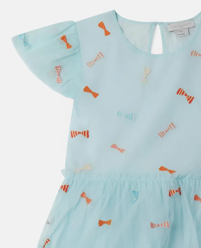Kids Dresses and Jumpsuits Stella McCartney Striped Bow Print Occasion Dress Aqua Blue