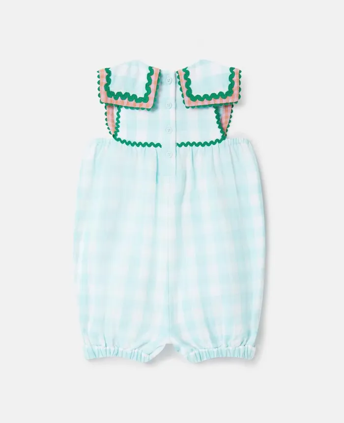 Kids Newborn 0 8211 24 Months Stella McCartney Sunshine Embroidery Gingham Romper Blue