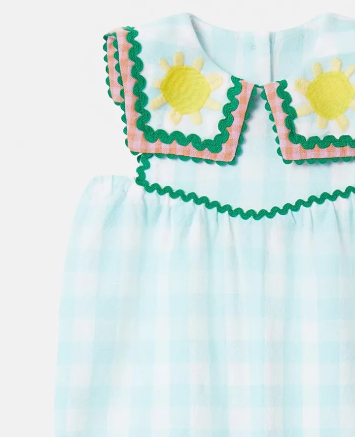 Kids Newborn 0 8211 24 Months Stella McCartney Sunshine Embroidery Gingham Romper Blue