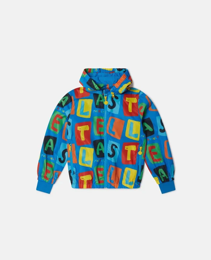 Kids Outerwear Stella McCartney Letter Blocks Print Hooded Jacket Blue Multicolour Kids Outerwear Stella McCartney Letter Blocks Print Hooded Jacket Blue Multicolour