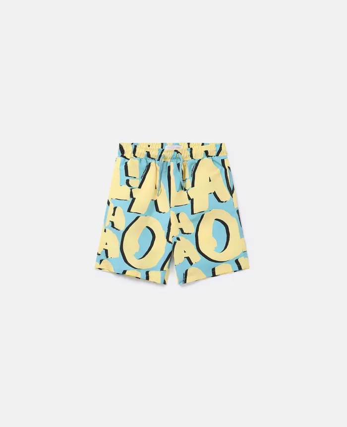 Kids Pants and Shorts Stella McCartney Aloha Lettering Swimming Trunks Turquoise Kids Pants and Shorts Stella McCartney Aloha Lettering Swimming Trunks Turquoise
