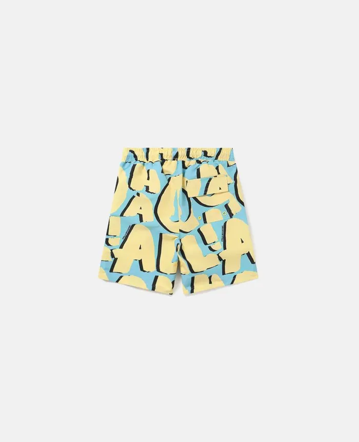 Kids Pants and Shorts Stella McCartney Aloha Lettering Swimming Trunks Turquoise