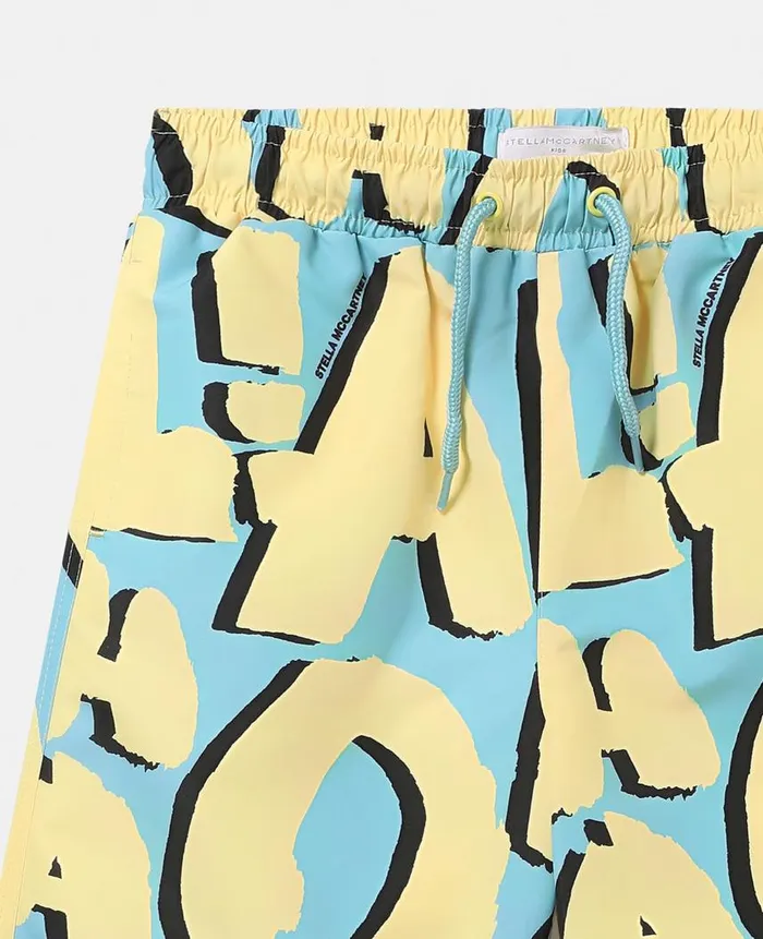 Kids Pants and Shorts Stella McCartney Aloha Lettering Swimming Trunks Turquoise