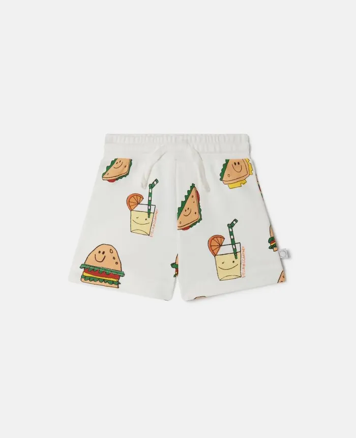 Kids Pants and Shorts Stella McCartney Silly Sandwich Print Drawstring Shorts White Multicolour Kids Pants and Shorts Stella McCartney Silly Sandwich Print Drawstring Shorts White Multicolour