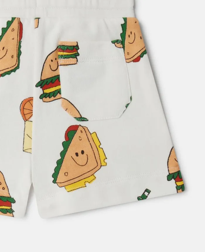Kids Pants and Shorts Stella McCartney Silly Sandwich Print Drawstring Shorts White Multicolour