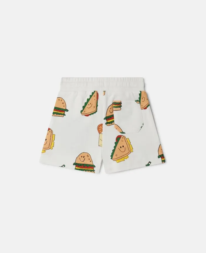 Kids Pants and Shorts Stella McCartney Silly Sandwich Print Drawstring Shorts White Multicolour