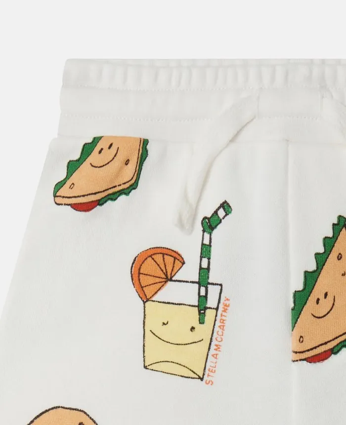Kids Pants and Shorts Stella McCartney Silly Sandwich Print Drawstring Shorts White Multicolour