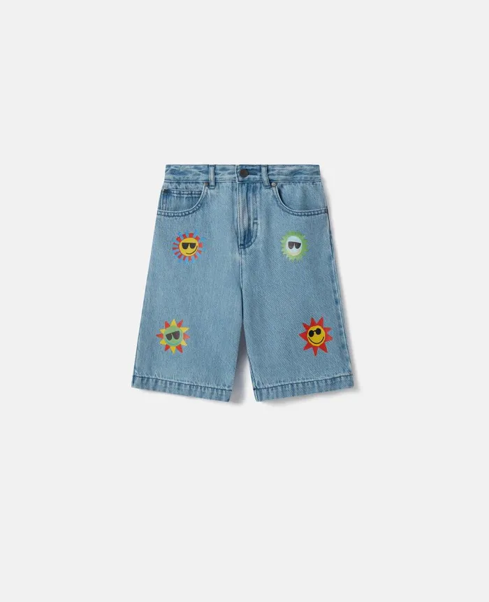 Kids Pants and Shorts Stella McCartney Sunshine Print Denim Shorts Blue