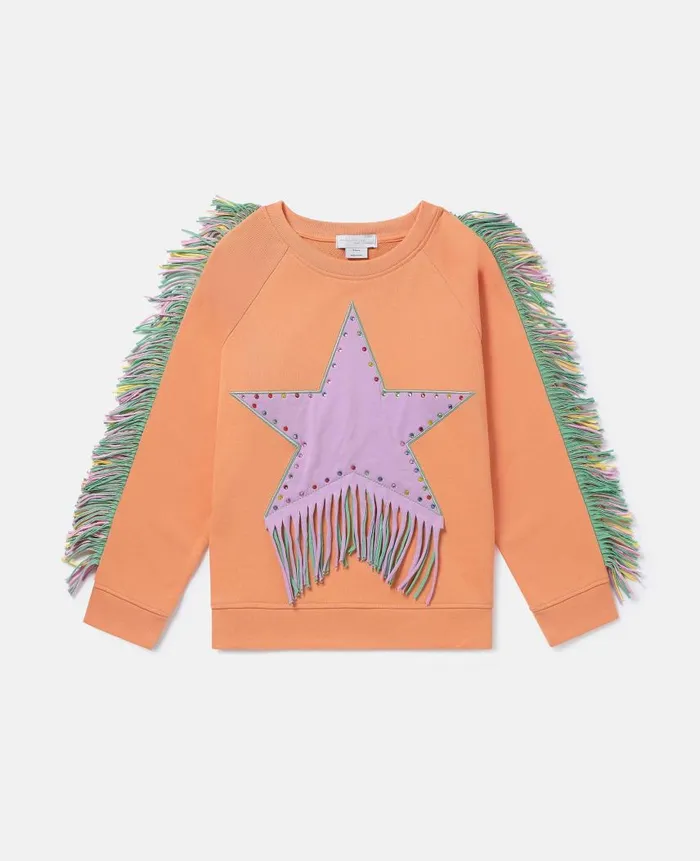 Kids Sweaters and Cardigans Stella McCartney Fringed Star Sweatshirt Orange