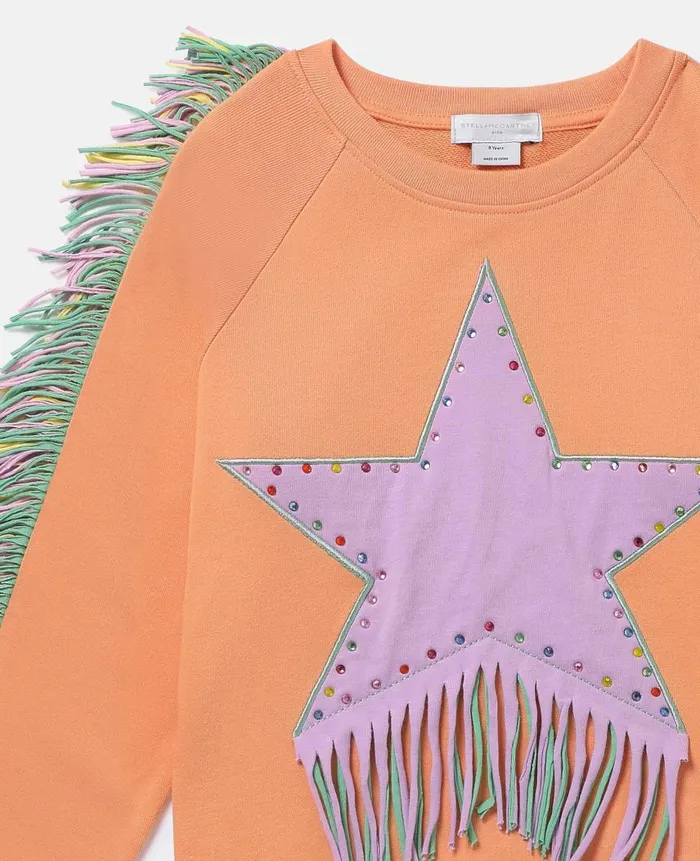 Kids Sweaters and Cardigans Stella McCartney Fringed Star Sweatshirt Orange