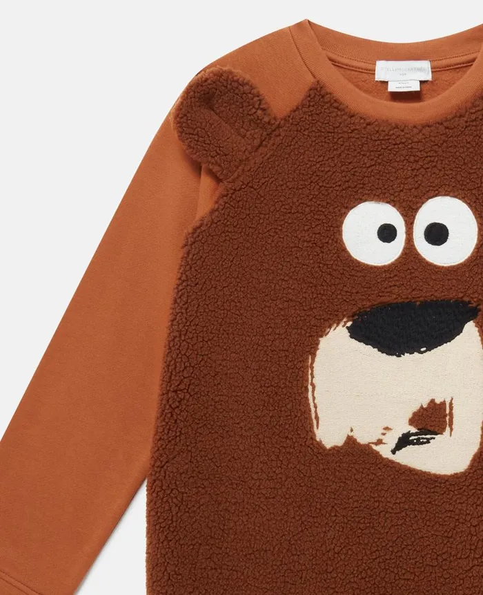 Kids TShirts And Sweatshirt Stella McCartney Grizzly Bear Fleece Sweatshirt Brown