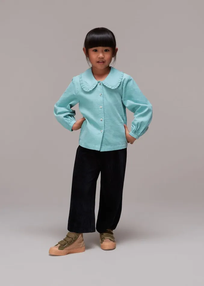 Kids Tops Whistles Blue Babycord Collar Top