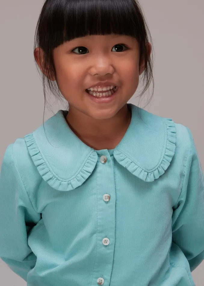 Kids Tops Whistles Blue Babycord Collar Top