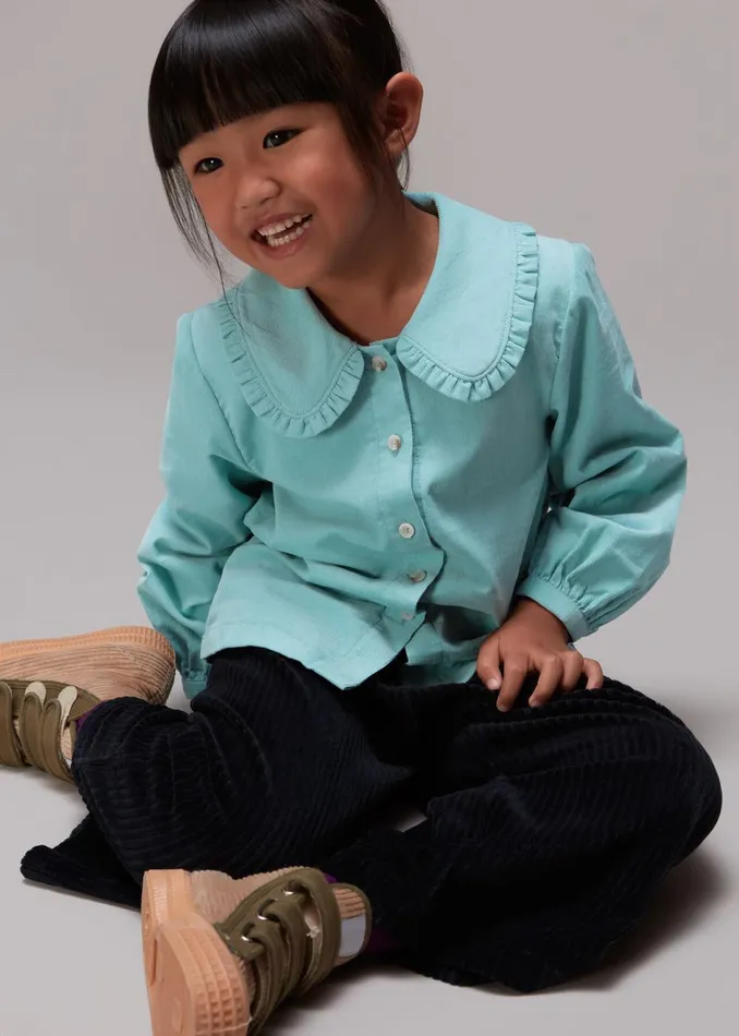 Kids Tops Whistles Blue Babycord Collar Top