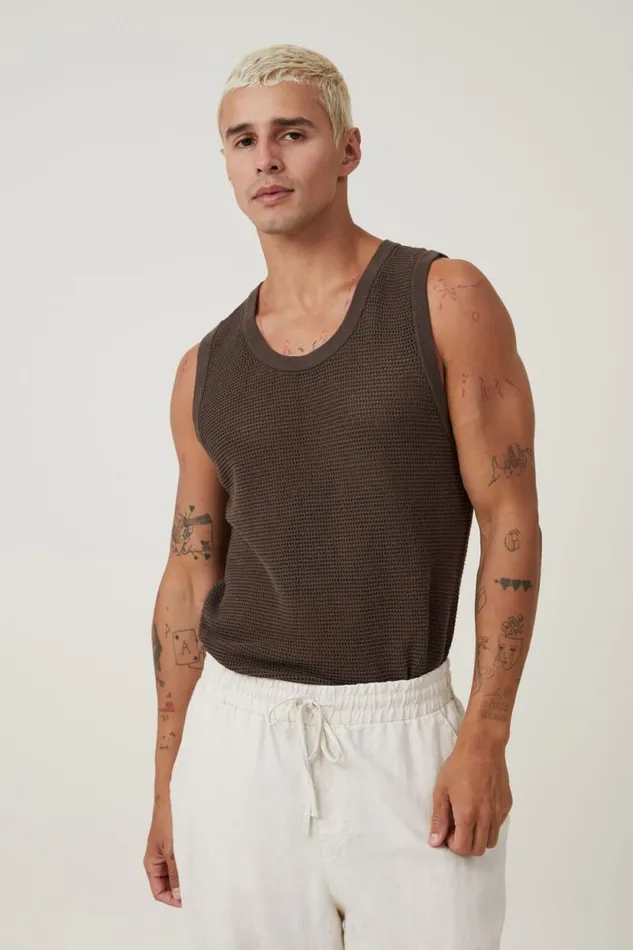 Knit Tank Ashen Brown Men Cotton On Tees and Tanks