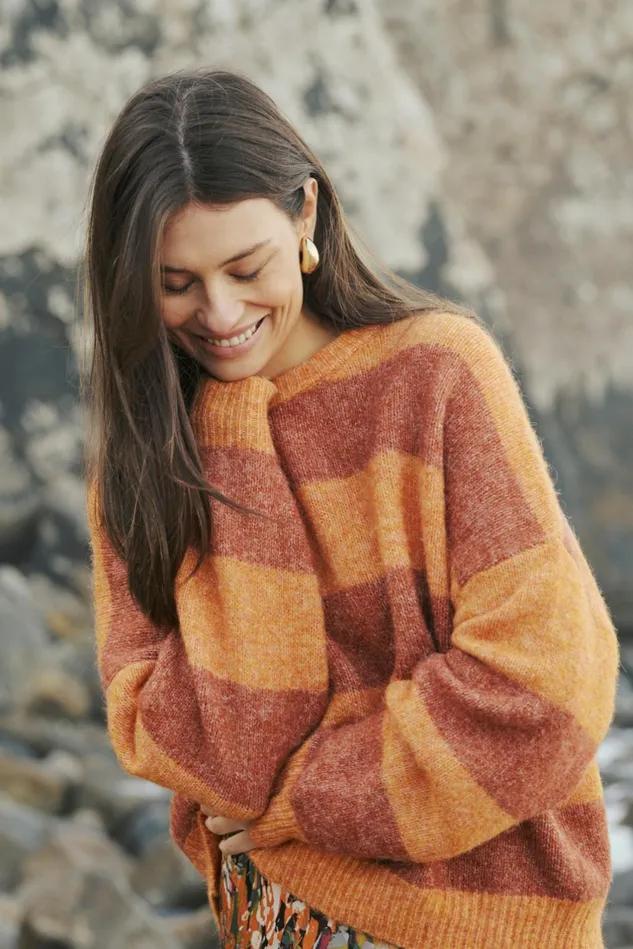 Knitwear and Cardigans Women CULTURE CUkimmy Pullover Orangespice Melange Stripe