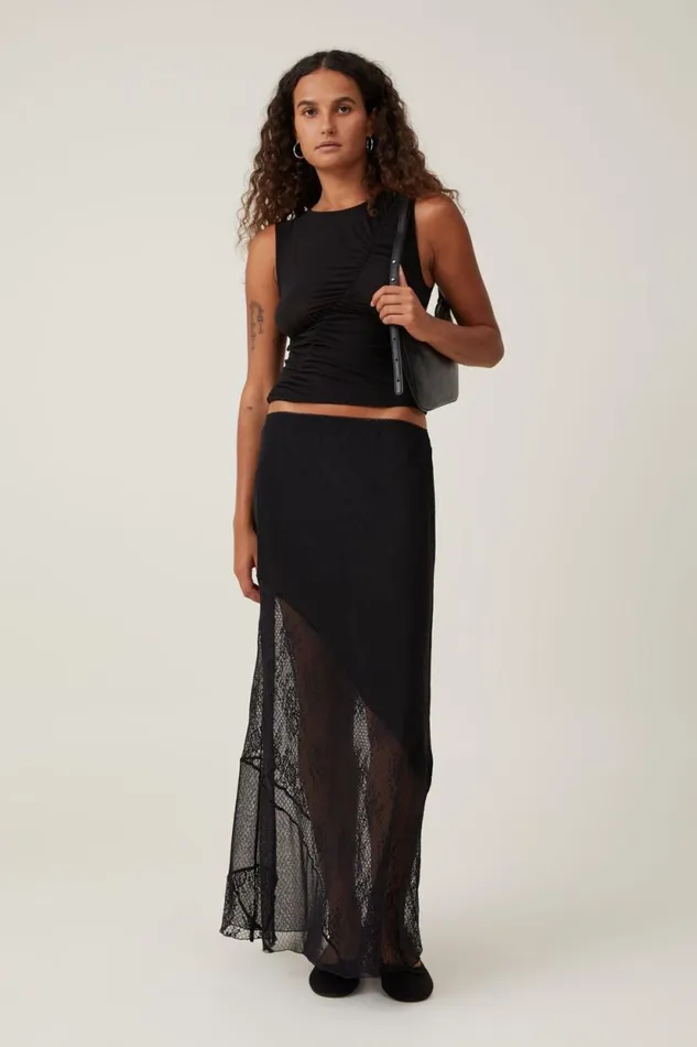 Lace Panel Maxi Skirt Black Women Cotton On Skirts