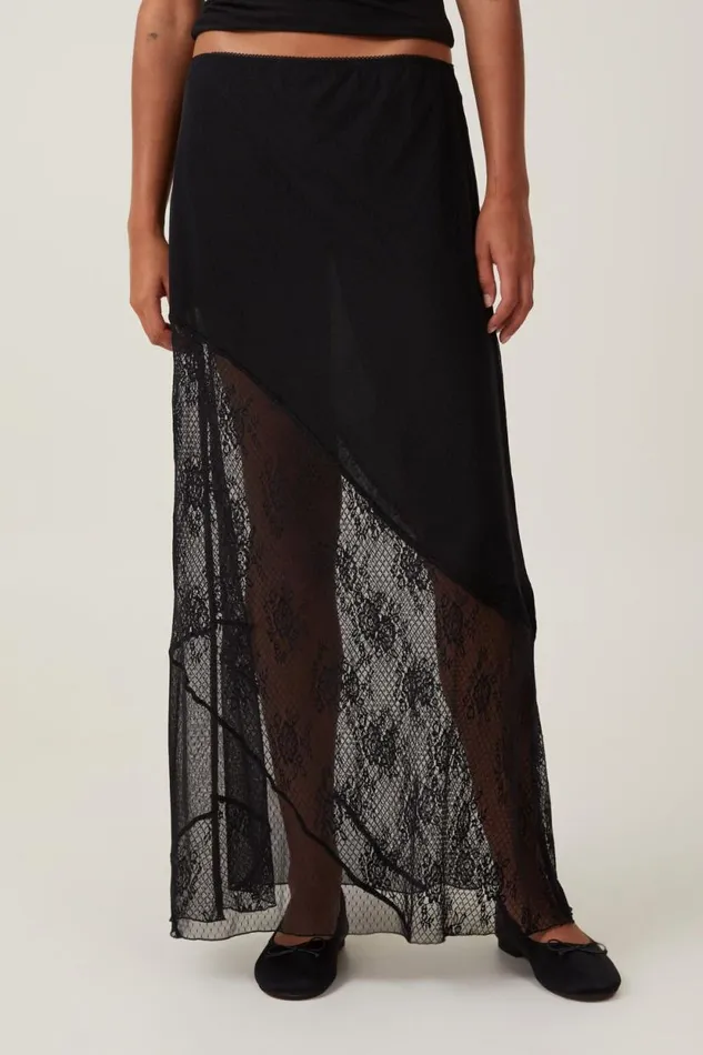 Lace Panel Maxi Skirt Black Women Cotton On Skirts