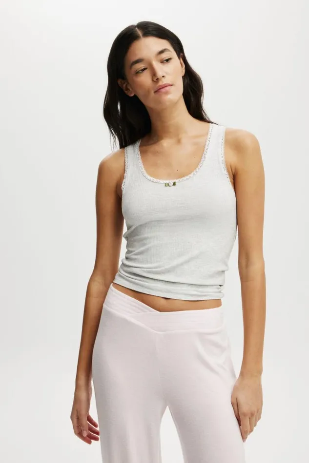 Lacey Racer Back Cami Light Grey Marle Women Cotton On Pajamas