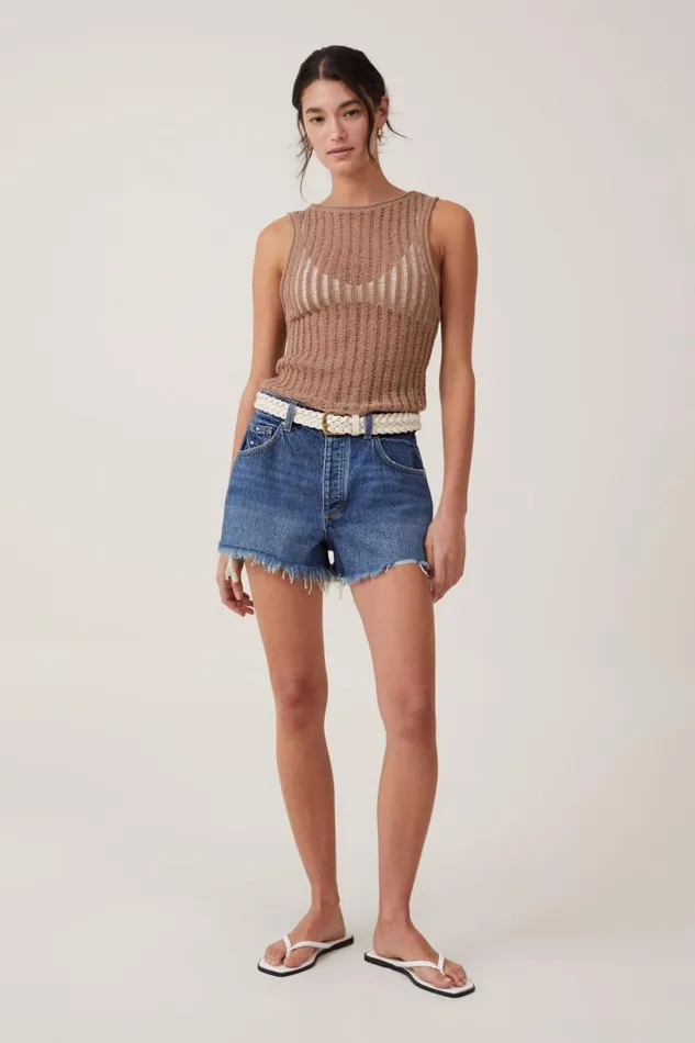 Ladder Knit Boatneck Tank Mocha Women Cotton On Tops