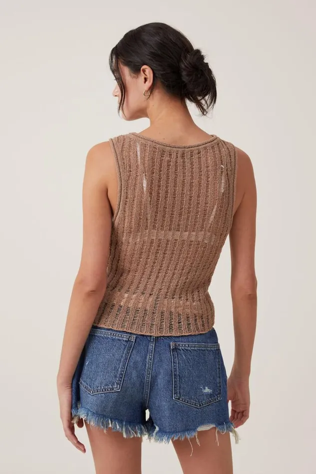 Ladder Knit Boatneck Tank Mocha Women Cotton On Tops