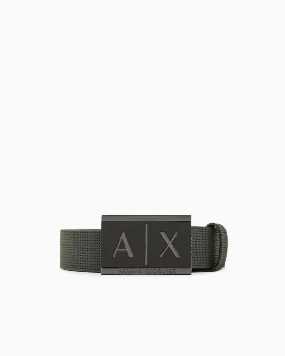Leather Belt With Rectangular Buckle Green Men Armani Belts