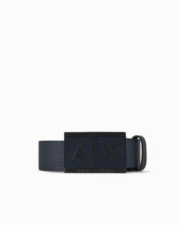 Leather Belt With Rectangular Buckle Navyblue Men Armani Belts