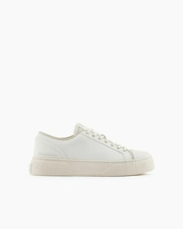 Leather Sneakers With Mesh Insert White Men Armani Sneakers