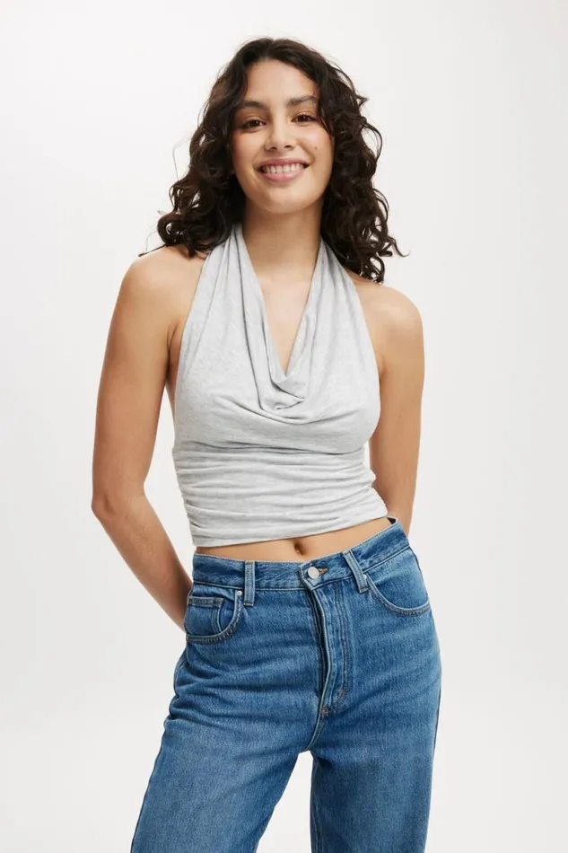 Lexa Cowl Neck Halter Top Grey Marle Women Cotton On Tops