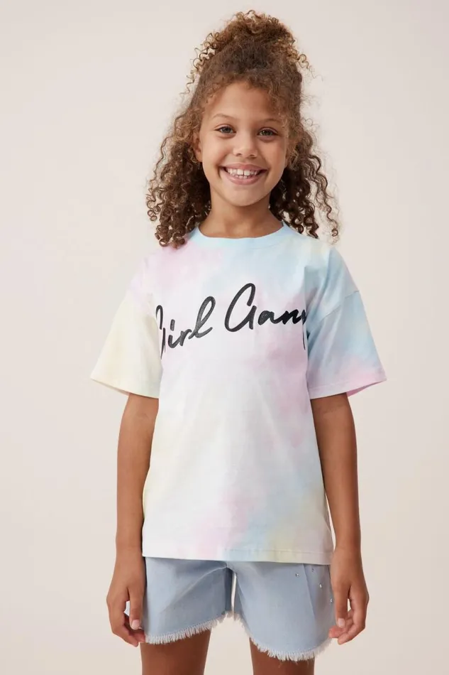 License Drop Shoulder Short Sleeve Tee Lcn Dis Girl Gangtie Dye Girls Cotton On Tops and TShirts