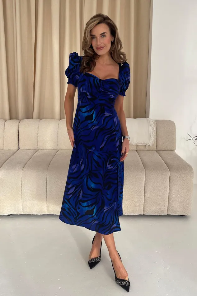Lillian Blue Animal Sweetheart Midi Dress Women Girl In Mind Midi Dresses