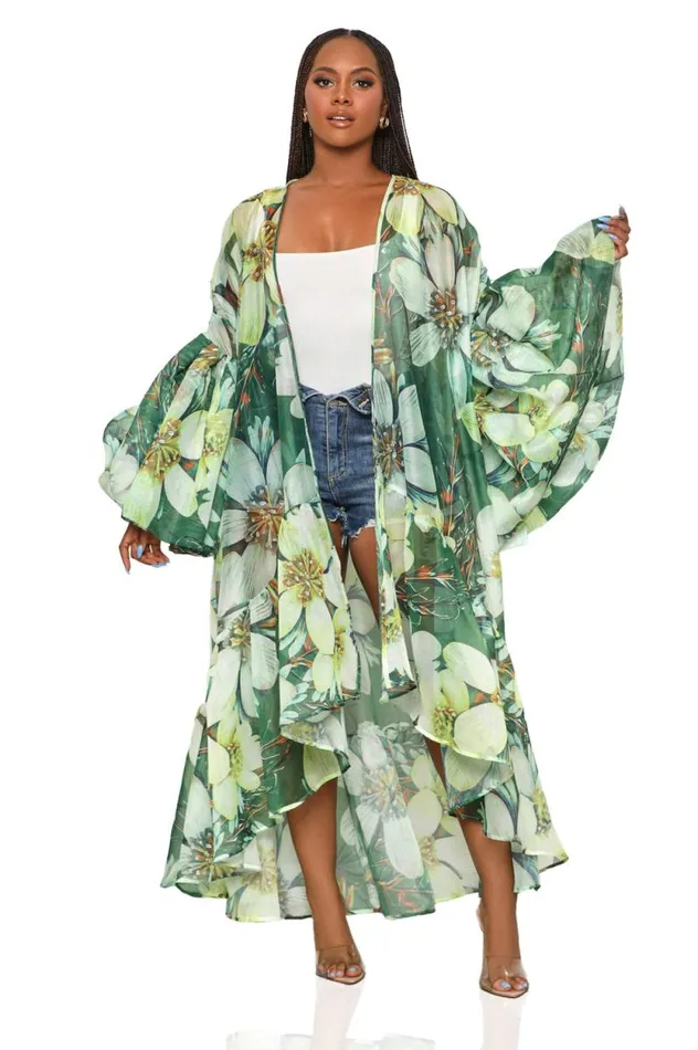 Lilly039s Kloset Jackets and Coats Women Grand Entrance Floral Organza Kimono Green Multi Lilly039s Kloset Jackets and Coats Women Grand Entrance Floral Organza Kimono Green Multi