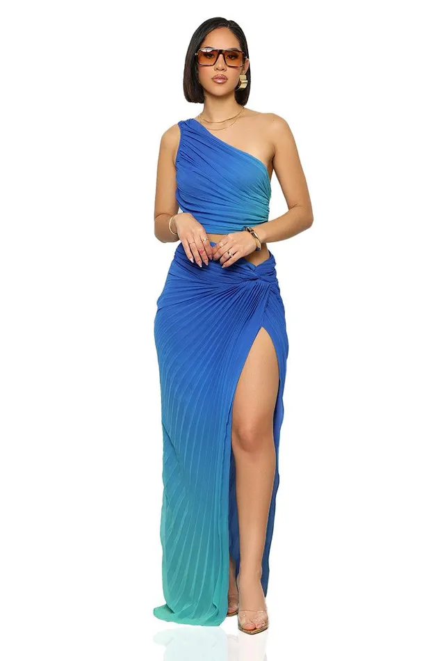 Lilly039s Kloset Sets Women Beach Wave Ombre Skirt Set Blue Multi