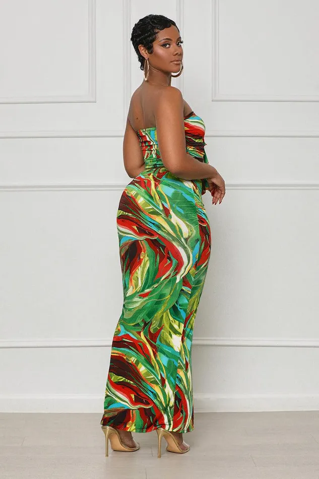 Lilly039s Kloset Sets Women Breezy Tropics Skirt Set Green Multi