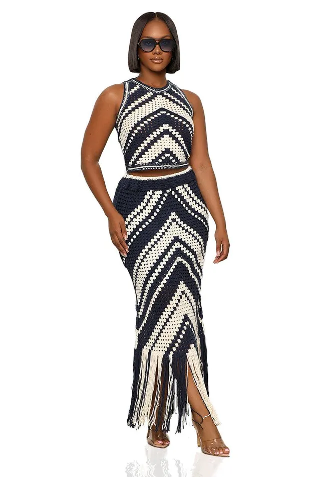 Lilly039s Kloset Sets Women Yacht Day Skirt Set Navy and Cream
