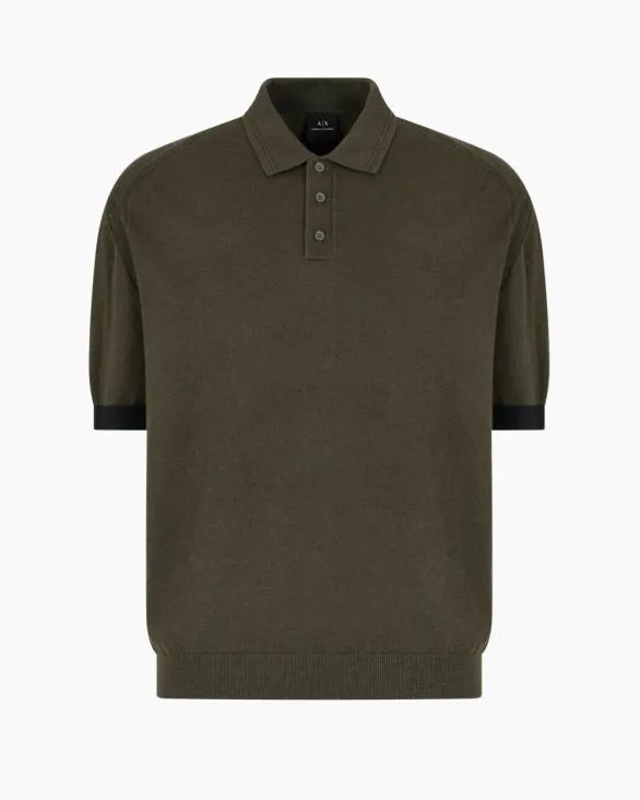 Linen And Cotton Polo Green Men Armani Knitwear