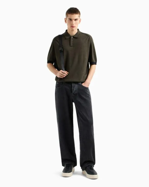 Linen And Cotton Polo Green Men Armani Knitwear Linen And Cotton Polo Green Men Armani Knitwear