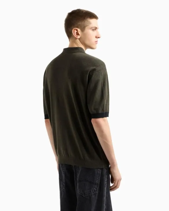 Linen And Cotton Polo Green Men Armani Knitwear Linen And Cotton Polo Green Men Armani Knitwear
