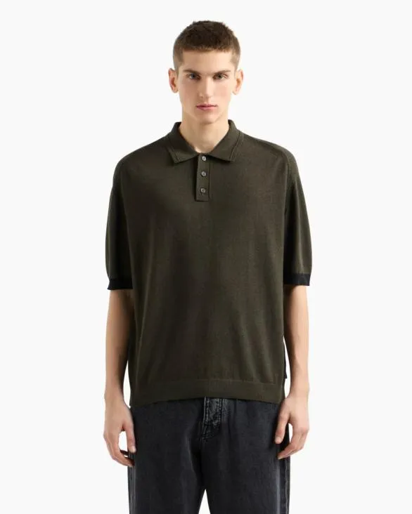 Linen And Cotton Polo Green Men Armani Knitwear Linen And Cotton Polo Green Men Armani Knitwear