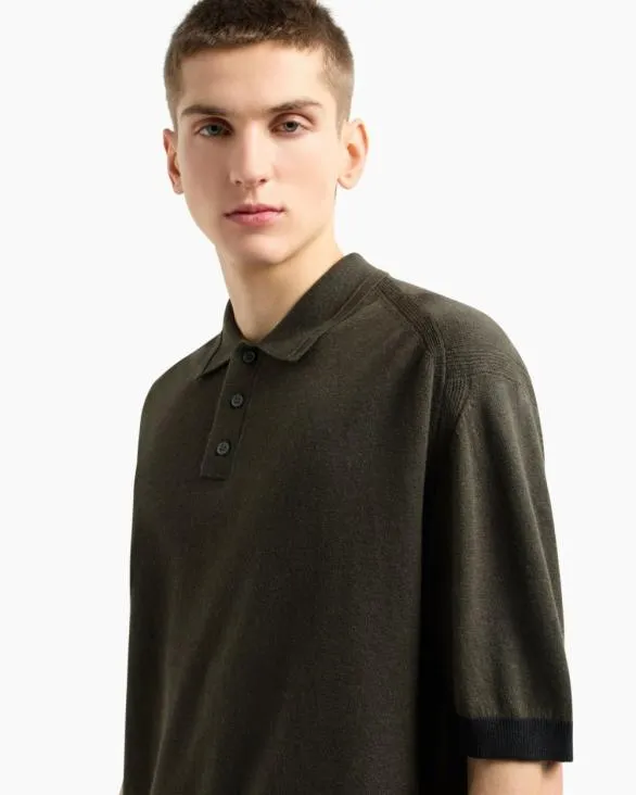 Linen And Cotton Polo Green Men Armani Knitwear Linen And Cotton Polo Green Men Armani Knitwear