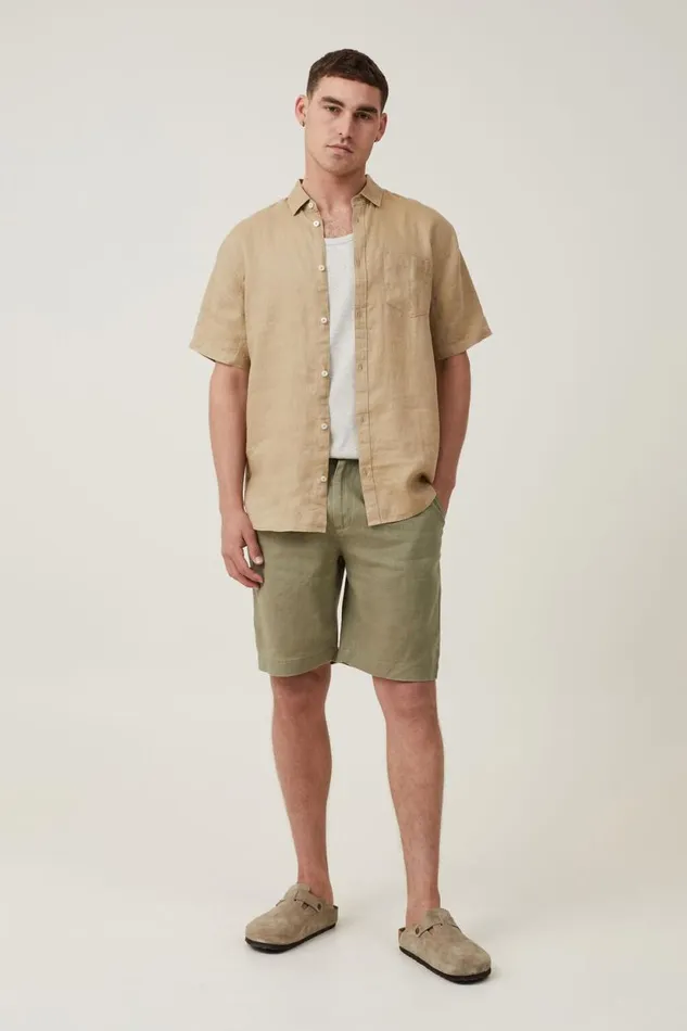 Linen Pleat Short Faded Clover Men Cotton On Shorts