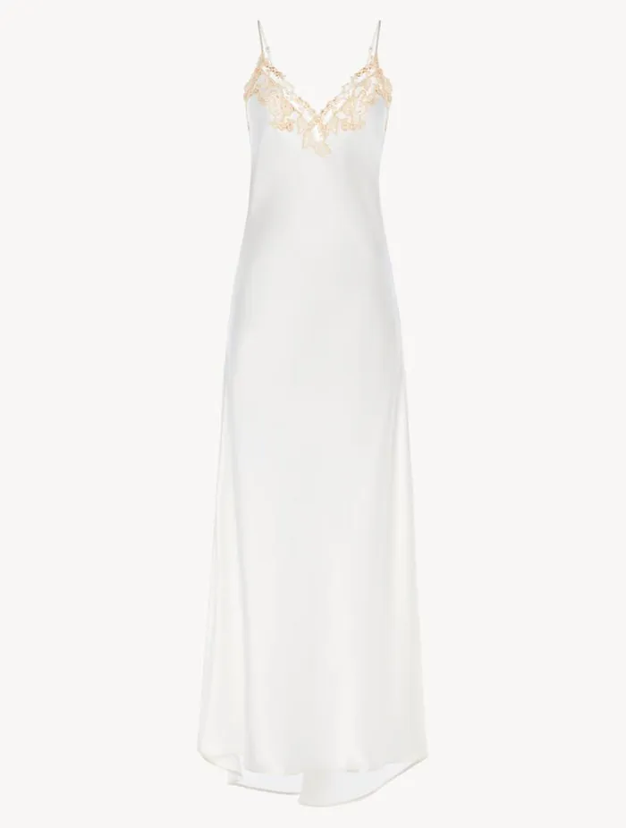 Long Nightgown In White With Frastaglio Sleepwear La Perla Slips and Dresses