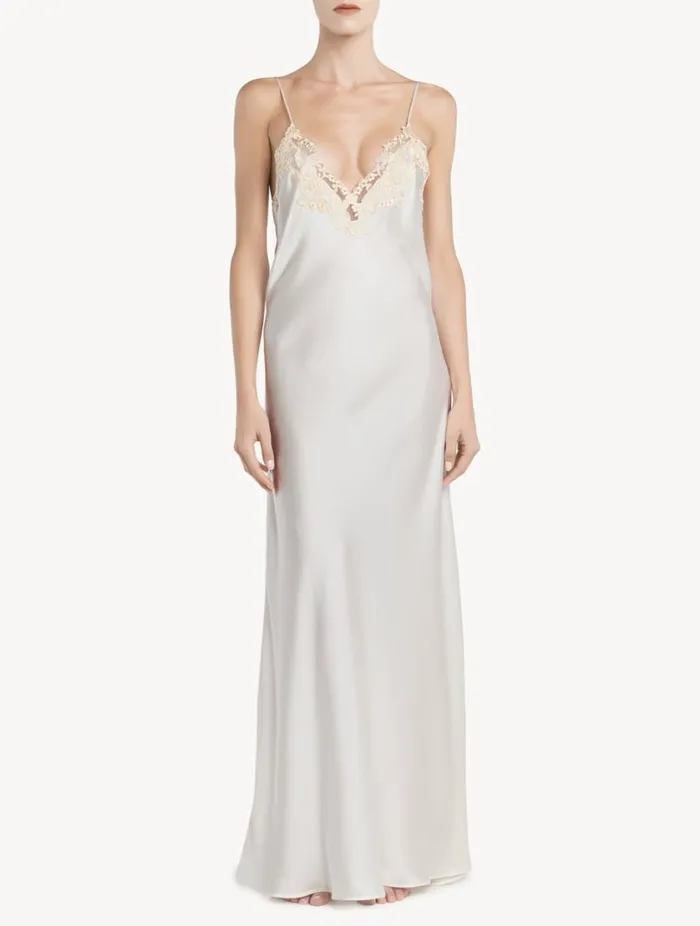 Long Nightgown In White With Frastaglio Sleepwear La Perla Slips and Dresses