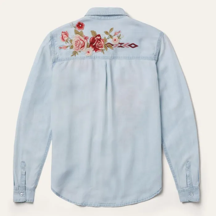 LongSleeved Embroidered Shirt Blue Women Stetson Denim Shirts