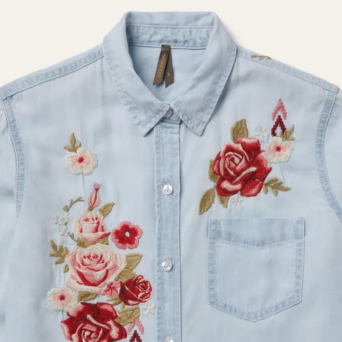 LongSleeved Embroidered Shirt Blue Women Stetson Denim Shirts