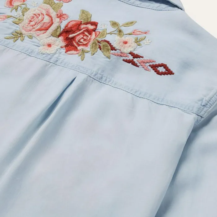 LongSleeved Embroidered Shirt Blue Women Stetson Denim Shirts