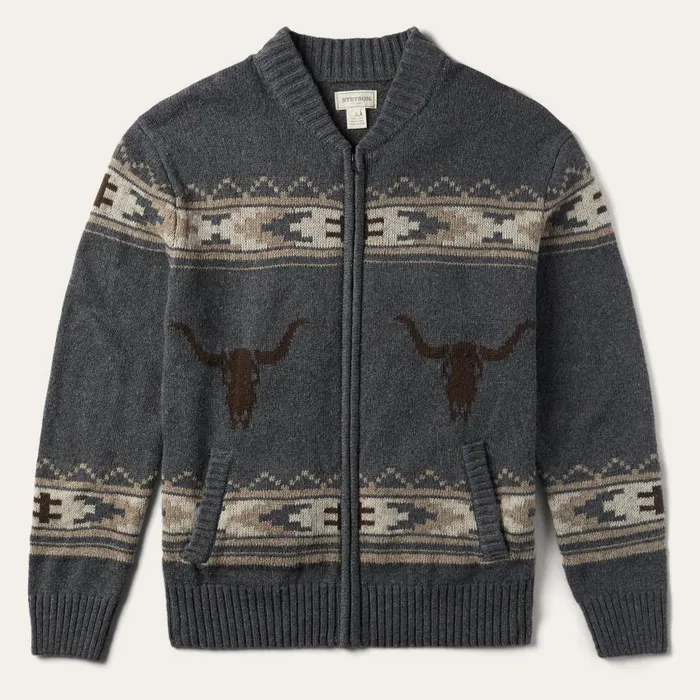 Longhorn Cardigan Grey Men Stetson Jackets